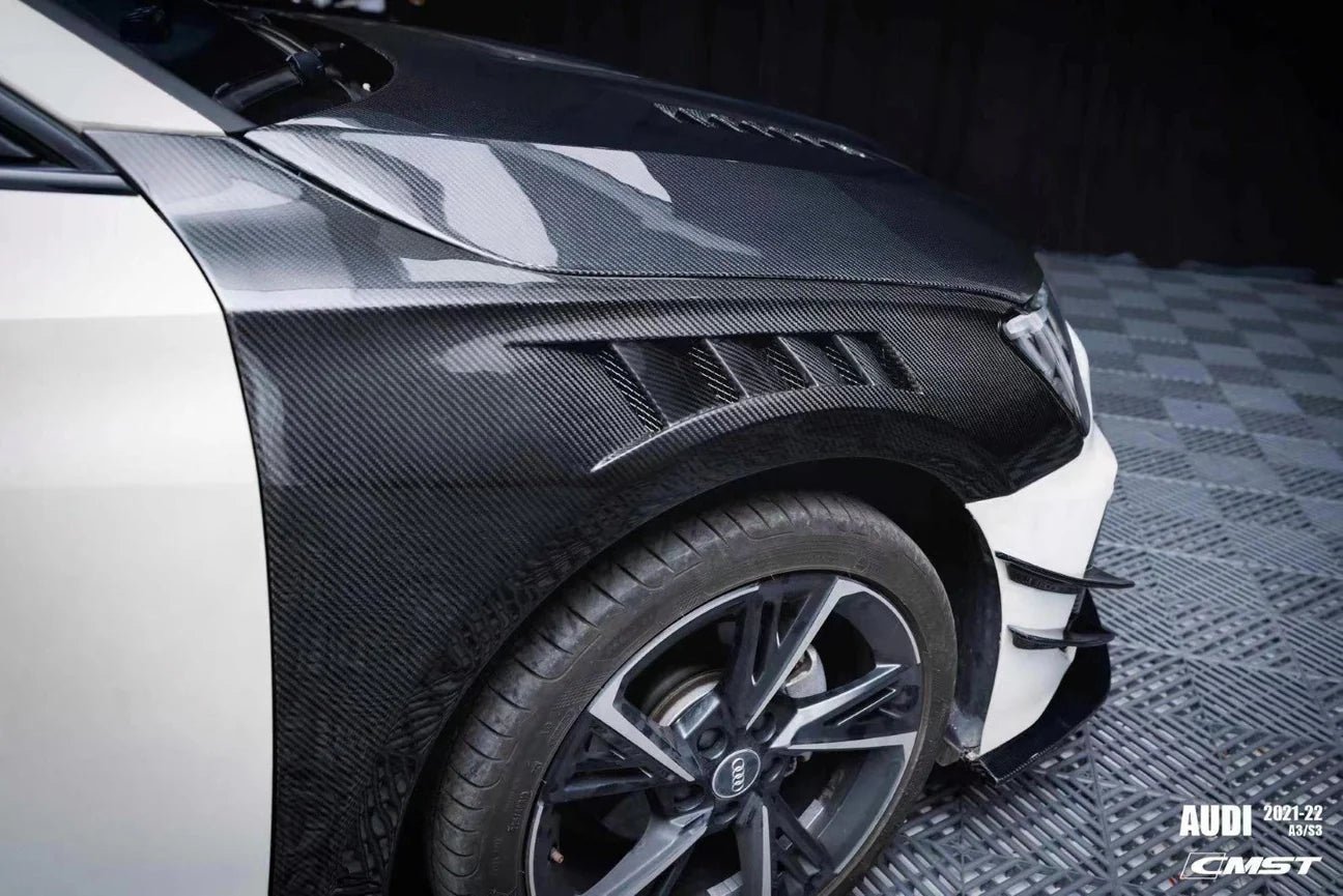 Pre-preg Carbon Fiber C style vented Front Fenders Replacement - Audi S3 A3 8Y 2021-2024