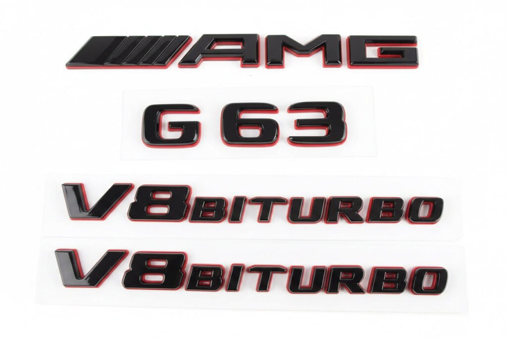 Mercedes W464 W463 G63 AMG Black/Red Brabus style emblem badges Set