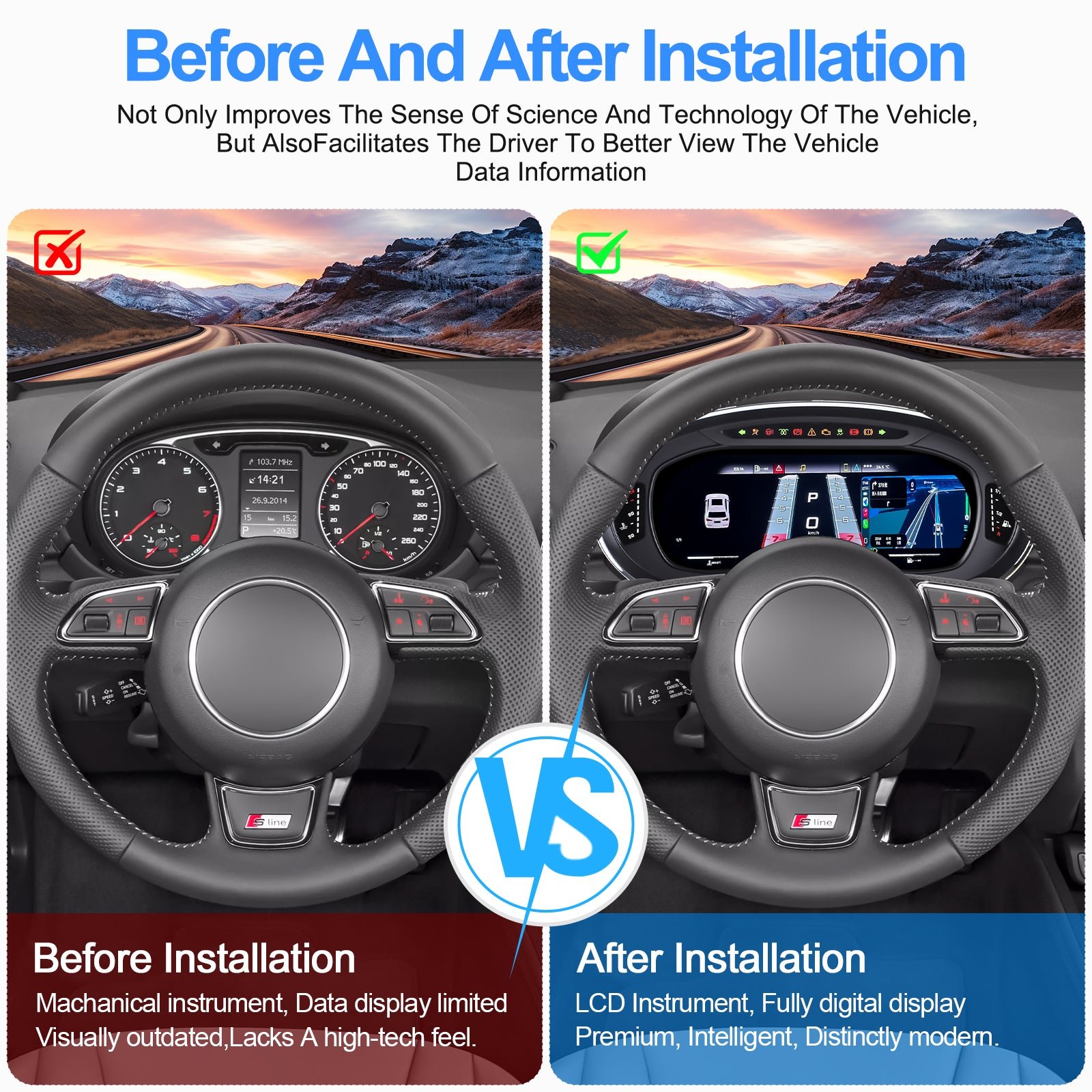 LCD Instrument Linux System With Carplay Car Digital Cluster Auto Virtual Cockpit - Audi A3 2014-2020