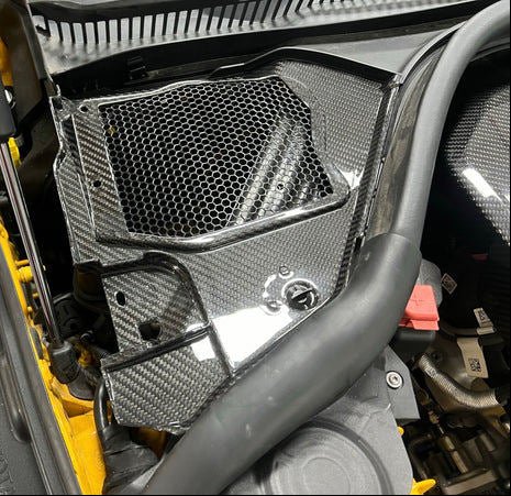Carbon Fiber Mesh Top Corner Engine bay Panel Trim - Toyota Gr Supra A90 A91 Mk5
