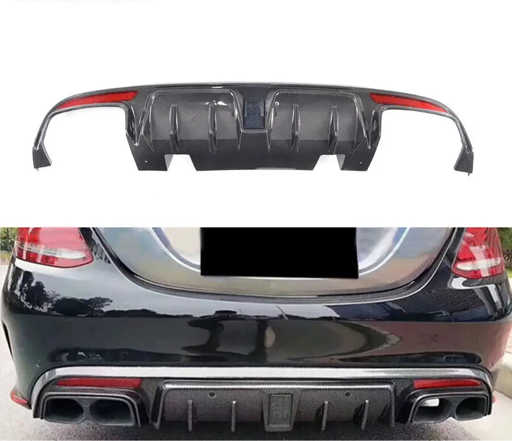 Carbon Fiber Rear Diffuser w/ LED V1 - Mercedes Benz C300 C400 C450 C43 C63 AMG Sedan 4-Door 15-17