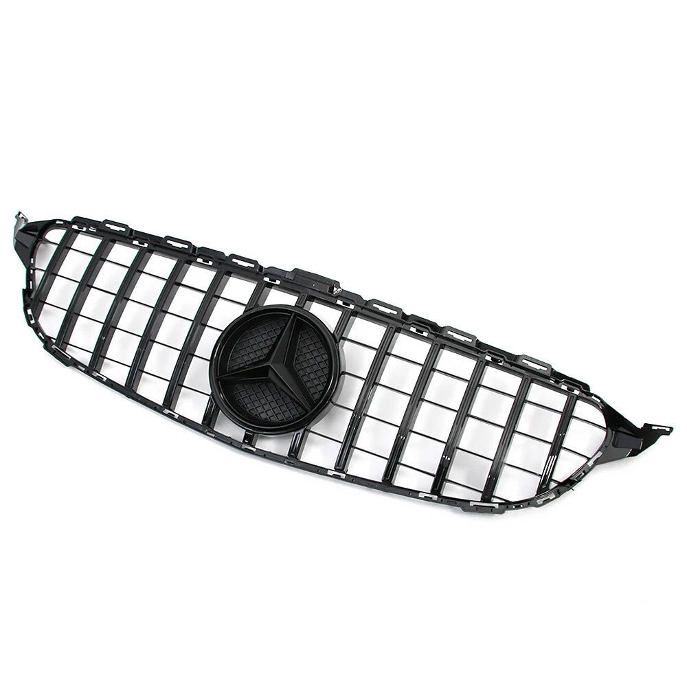 Gloss Black GT Style Front Grille W/ Emblem For Mercedes Benz W205 2015-2018 C-Class C300
