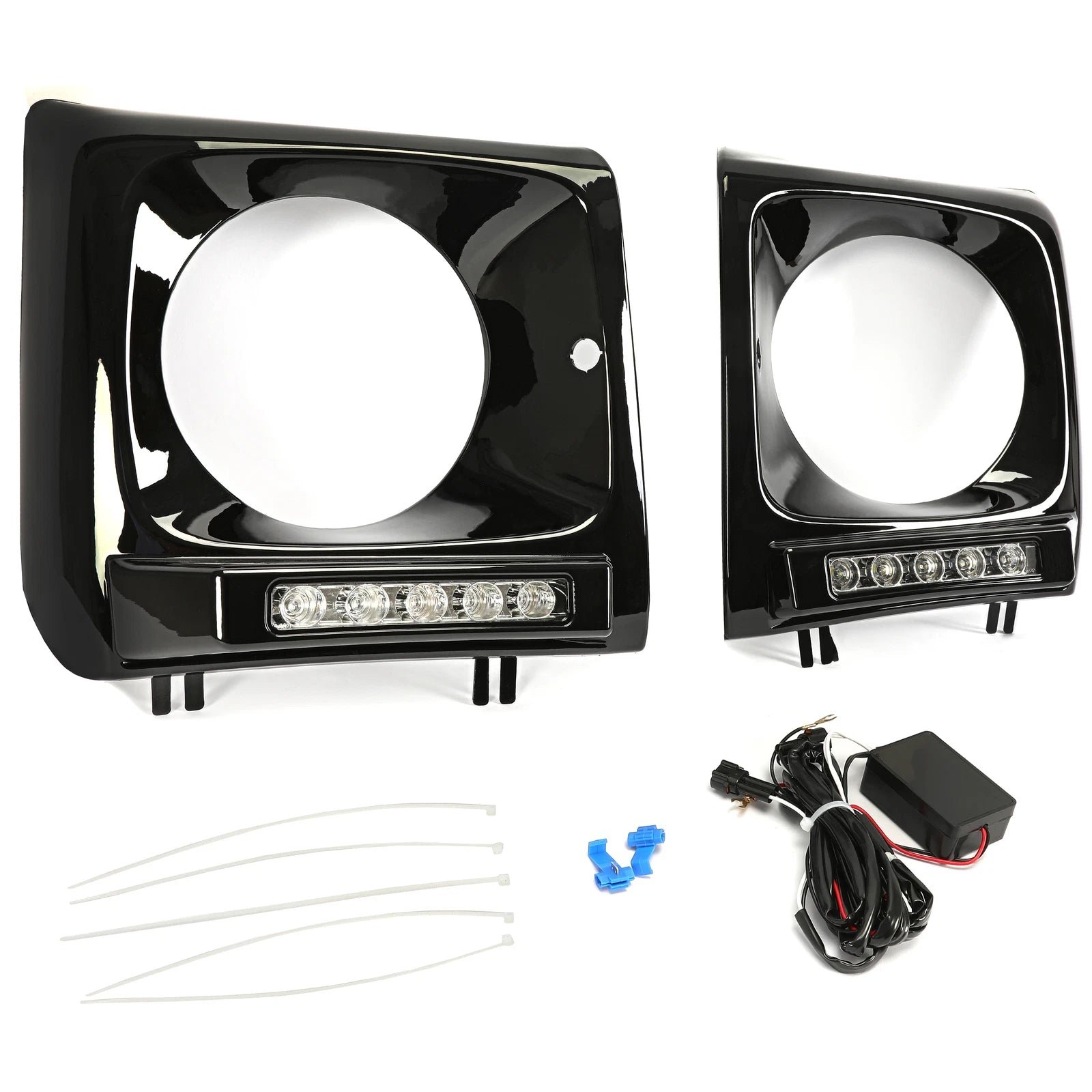 Black Headlight Bezel w/ LED DRL - 1990-2018 Mercedes W463 G63 Wagon G500