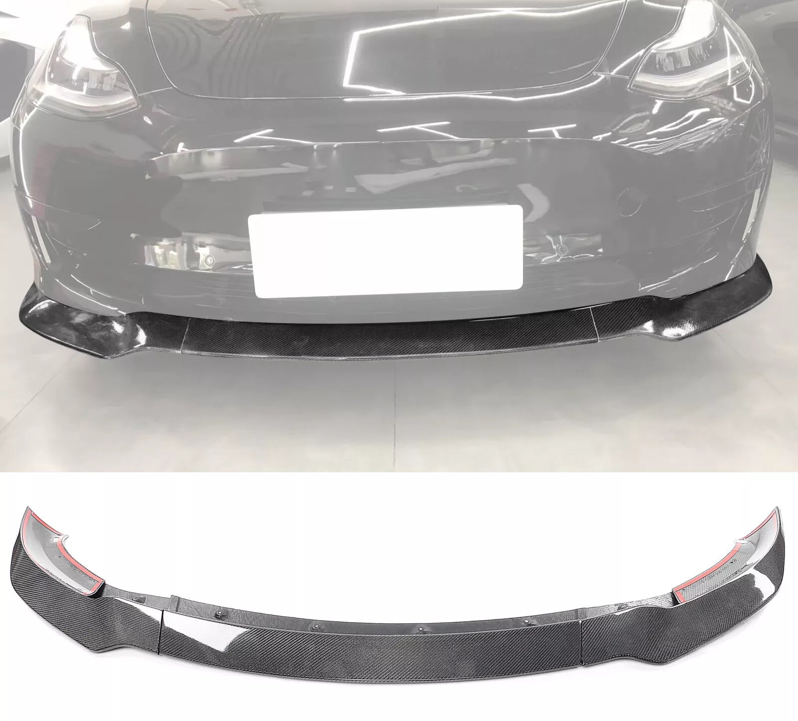 Carbon Fiber Front Lip (3pc) - 17-23 Tesla Model 3 Track Pack