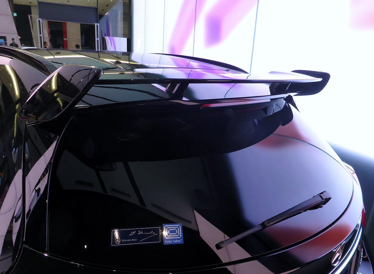 Real photograph of the rear spoiler on a Mercedes-Benz GLA45 AMG