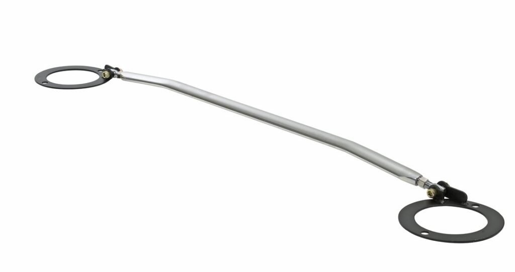 Real photograph of a strut bar installed across an engine bay