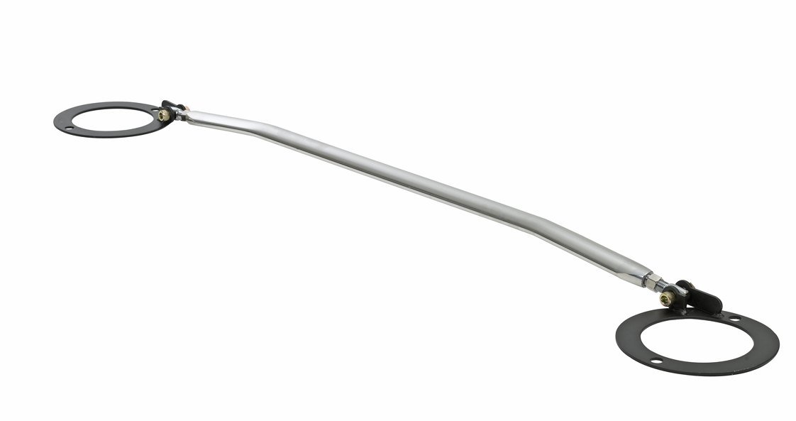 Real photograph of a strut bar installed across an engine bay
