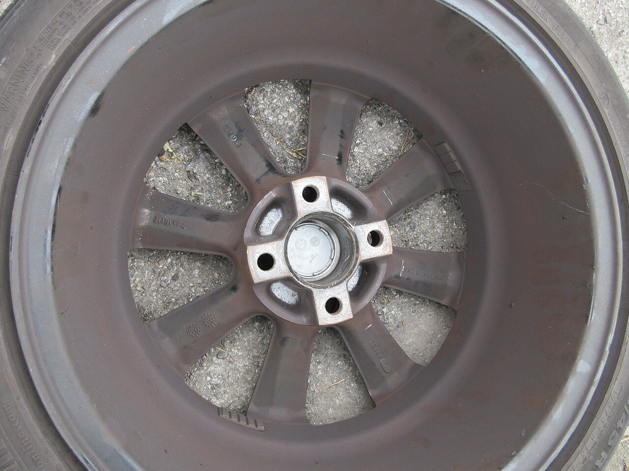 Real photograph of the inner side of an automobile wheel